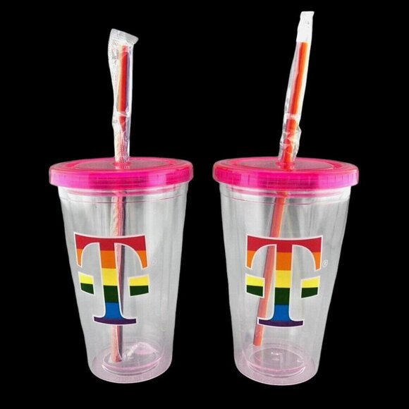 T-Mobile Gay Pride Rainbow LGBTQ Tumbler Lid Straw 2pc LOT Resusable Cups - Picture 1 of 3
